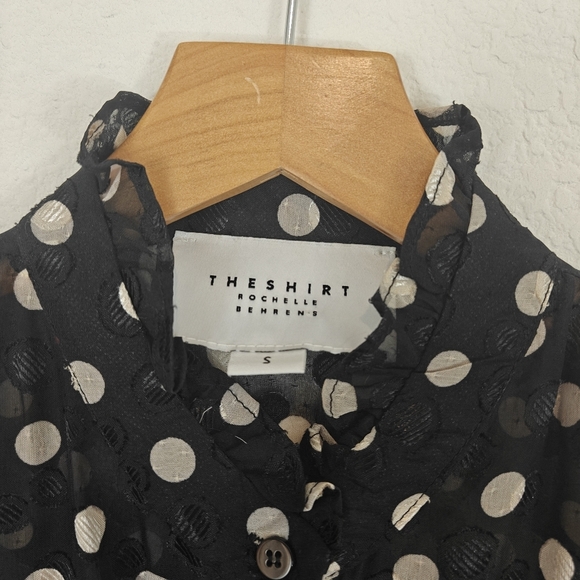 THE SHIRT By Rochelle Behrens Long Sleeve Polkadot Chiffon Mini Shirt Dress Sz S - Picture 6 of 14